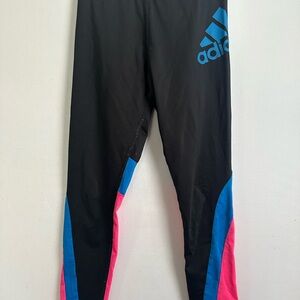 Adidas Kids Leggings Black with Blue and Pink Accents